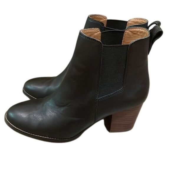 J. Crew Rory Black Leather Heeled Ankle Boots Womens Size 7.5 AR846 - Picture 1 of 12
